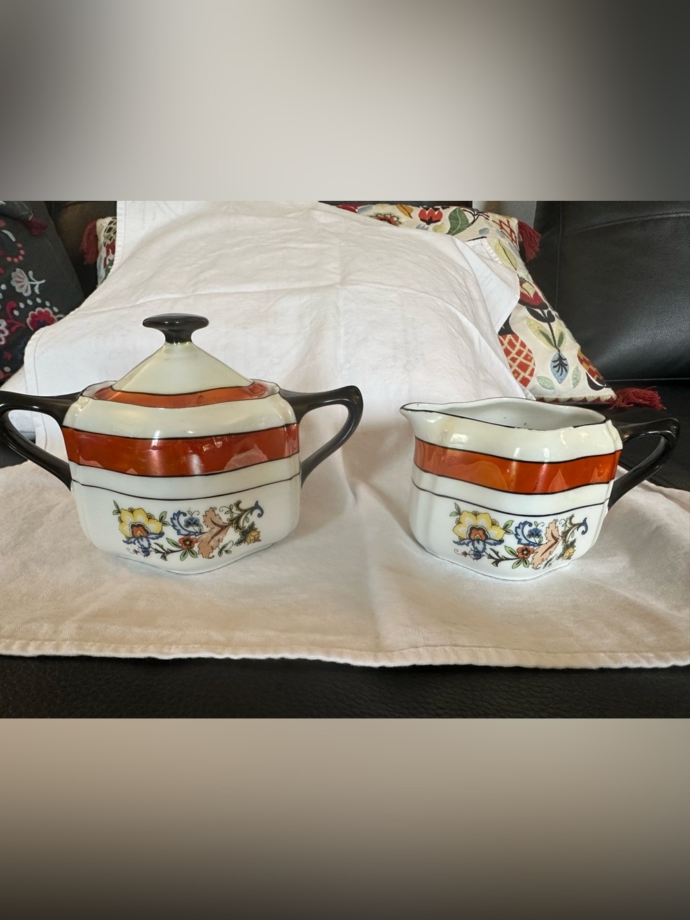 Vintage Peach Lusterware Lidded Sugar And Creamer Set From Germany. Marked 30&17